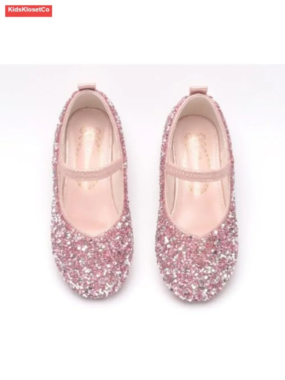 Girls Mary Jane Ballet Flats Faux Leather Glitter Sparkle Slip-On Dress Shoes